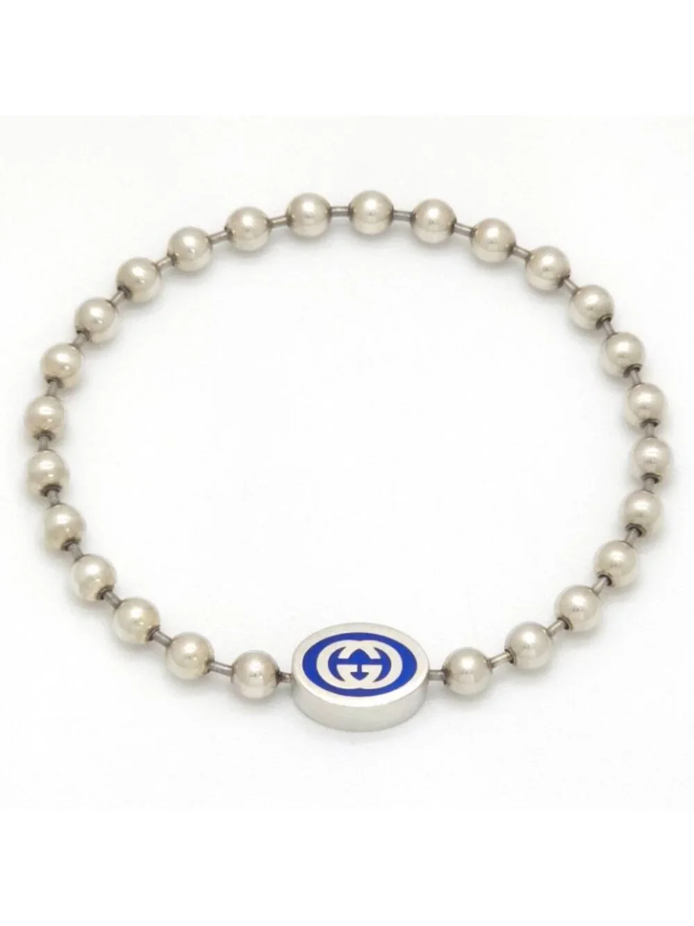 Gucci Interlocking Ball Chain Bracelet 18 17.7 Blue Color Enamel Sterling Silver